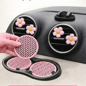 Pastel Pembe Araç İçi Aksesuar Seti – Klima Süs Çiçek & Bardak Altlığı 6’lı Set