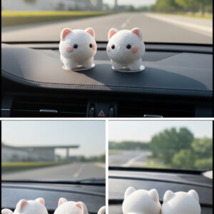 Pembe Yanaklı Kedi Araç İçi Torpido Süsü 2’li Set – Sevimli Pattern Desenli Oto Kedi Araba Aksesuarı