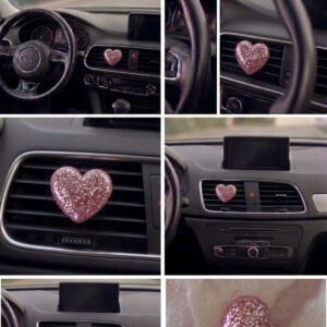 3'lü Pembe Simli Kalp Araç İçi Klima Süsü | Oto Havalandırma Izgara Aksesuarı Parlak Şık Tasarım
