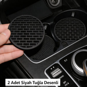 2’li Siyah Tuğla Desenli Araç Bardak Altlığı – 6,5 cm Oto Bardaklık